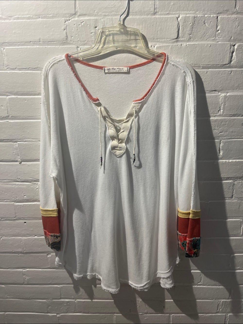 We The Free White Lace-Up Tunic with Coral and Yellow Cuff Accents